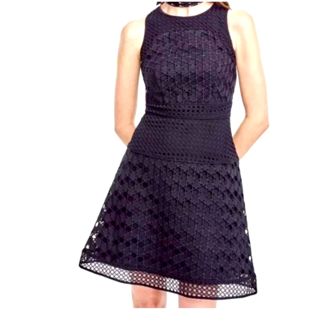 Ann Taylor Navy Blue Sleeveless Circle Eyelet Dress Size 14